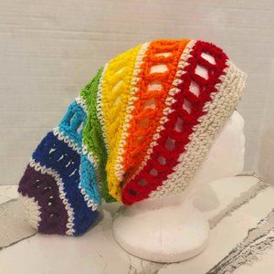 Rainbow / Multicolored Knit Dread Tram/Slouch Cap Comfy Cozy Casual Boho